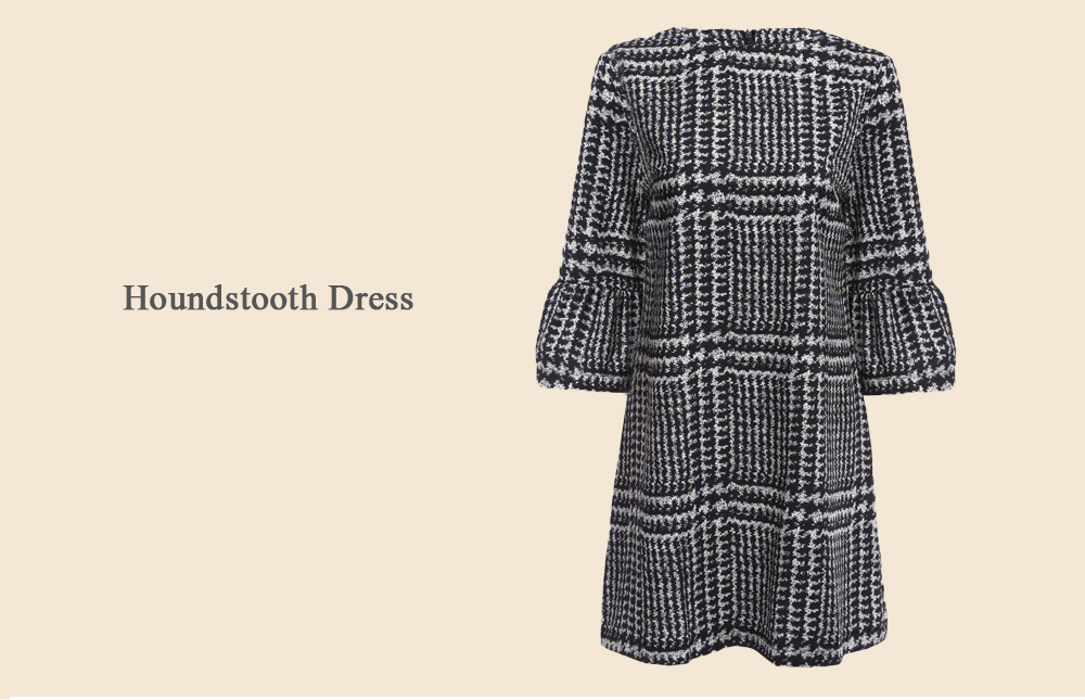 VESTLINDA-Women-Autumn-Dress-O-Neck-Flare-Sleeve-Houndstooth-Dress-Girls-Vestidos-Fashion-34-Length--32769983891