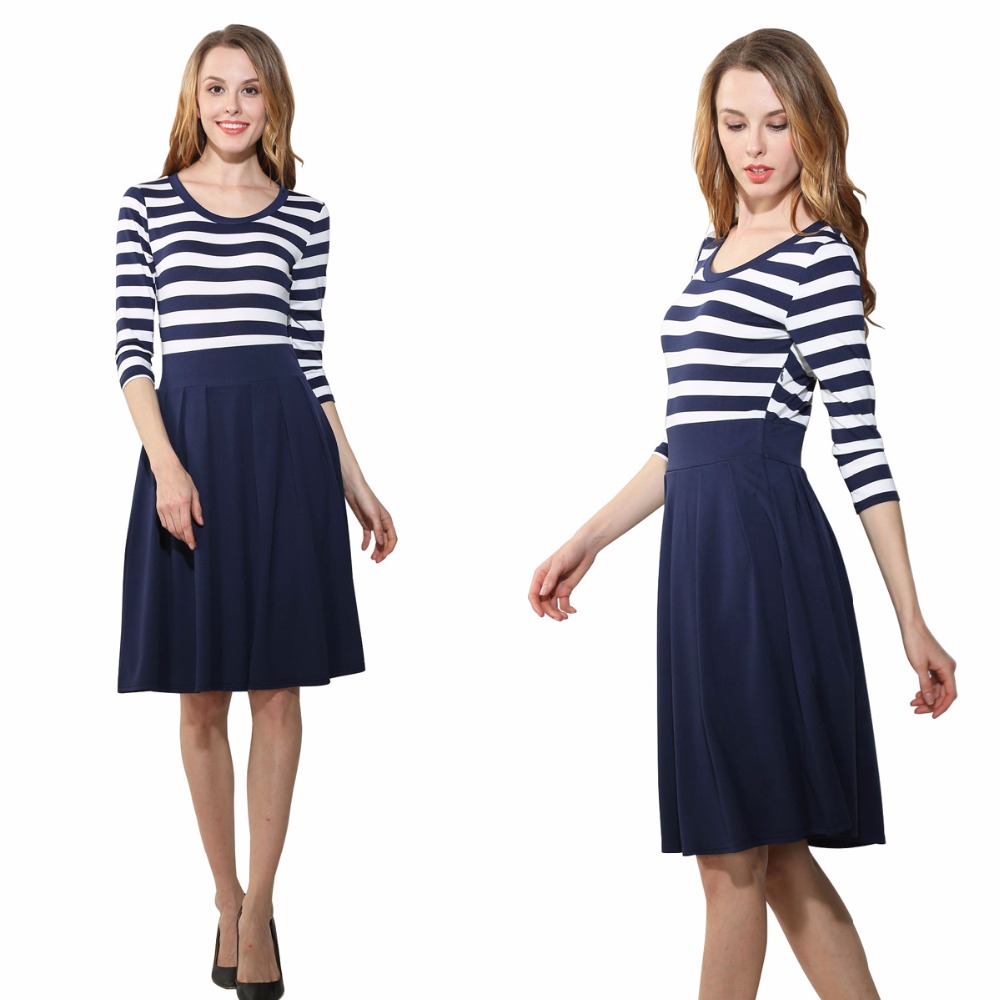 VITIANA-Women-Slimming-Clothing-Autumn-Casual-Striped-Bodycon-Dress-Striped-Patchwork-O-Neck-Office--32780375424