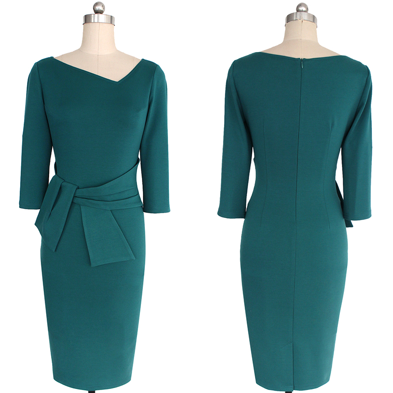 VfEmage-Womens-Asymmetric-Neck-Elegant-Belted-Tunic-Wear-to-Work-Office-Business-Bodycon-Stretch-Fit-32793189603