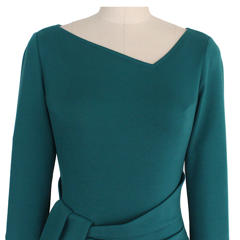 VfEmage-Womens-Asymmetric-Neck-Elegant-Belted-Tunic-Wear-to-Work-Office-Business-Bodycon-Stretch-Fit-32793189603