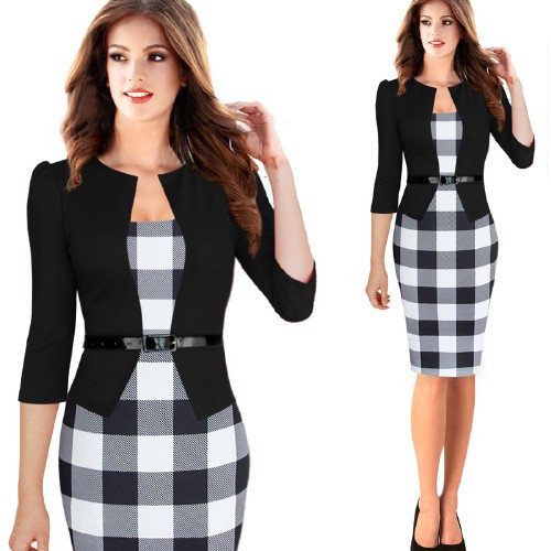 Vfemage-Womens-Elegant-Faux-Jacket-One-Piece-Belted-Tartan-Lace-Patchwork-Wear-to-Work-Business-Penc-32219604594