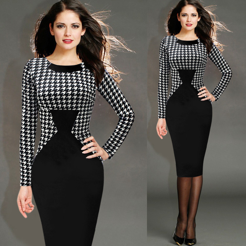 Vfemage-Womens-Elegant-Vintage-Houndstooth-Colorblock-Tunic-Wear-To-Work-Business-Casual-Party-Bodyc-32286212185