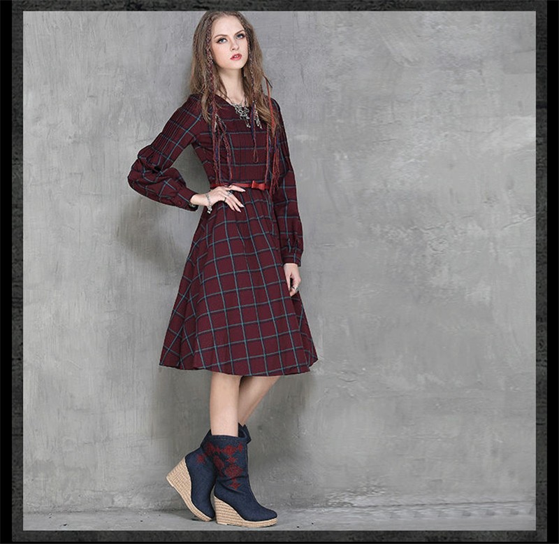 Vintage-50s-Red-Plaid-Dress-for-Women-Hepburn-Autumn-Spring-Plaid-Classic-Long-Sleeve-O-Neck-Preppy--32431490692