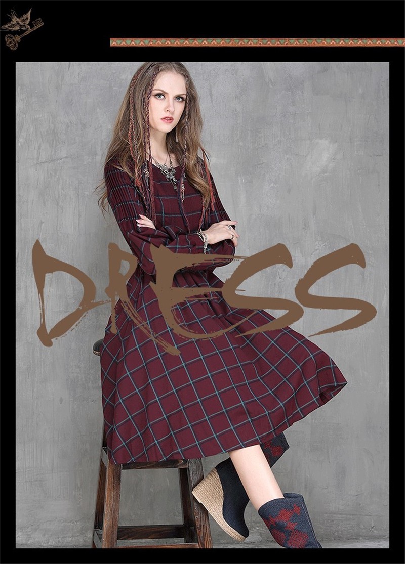 Vintage-50s-Red-Plaid-Dress-for-Women-Hepburn-Autumn-Spring-Plaid-Classic-Long-Sleeve-O-Neck-Preppy--32431490692