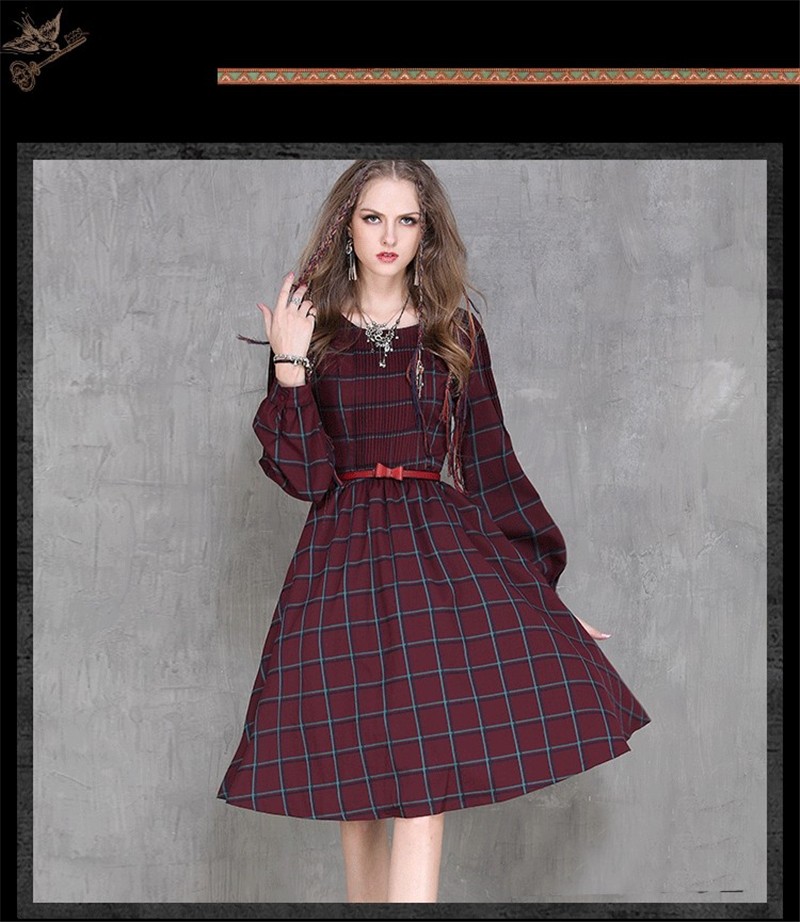 Vintage-50s-Red-Plaid-Dress-for-Women-Hepburn-Autumn-Spring-Plaid-Classic-Long-Sleeve-O-Neck-Preppy--32431490692