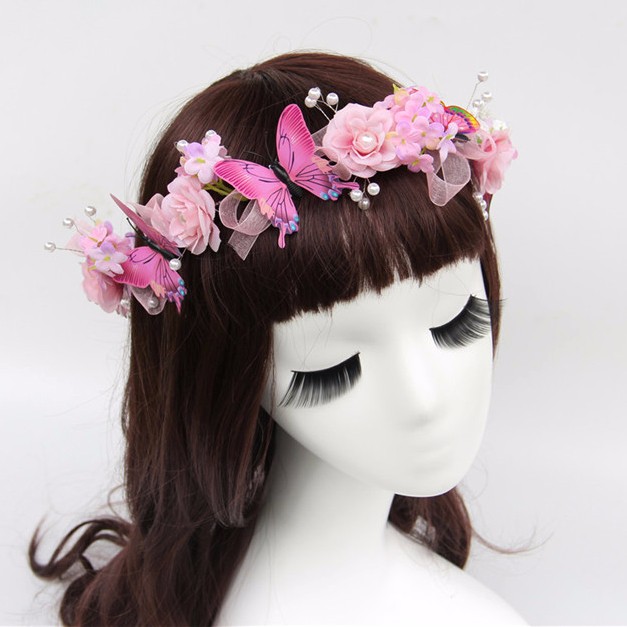 Wedding-Bridal-Hair-Flower-Crowns-Handmade-Pearl-Flower-Wreath-Woman-Girls-Butterfly-Flower-Garland--32661727760