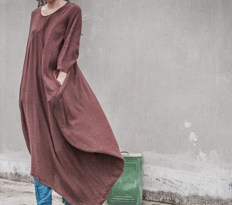 Winter-Dress-Long-Sleeve-Solid-Color-Cofee-Red-Blue-Women-Full-Dress-Cotton-Linen-Women-Dress-Plus-S-32774992165