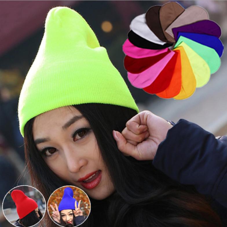 Winter-Warm-Unsex-Knitting-Women-Men-Wool-Fluorescence-Color-Tabby-Solid-Elastic-Beanie-Hedging-Hat--32222790147