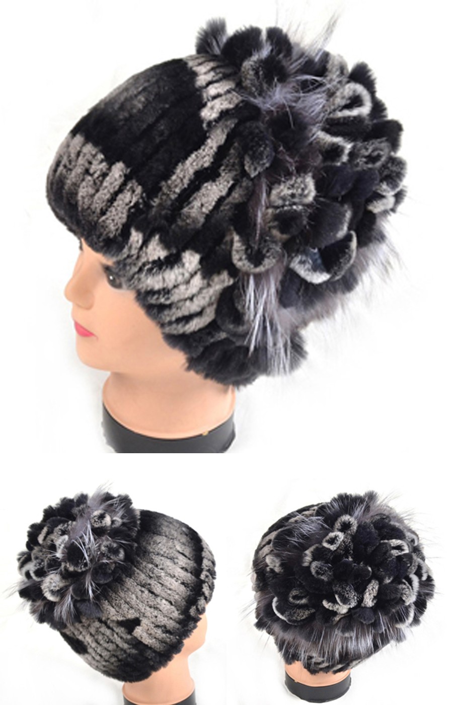 Winter-fur-hat-for-women-real-rex-rabbit-fur-hat-with-silver-fox-fur-flower-knitted-beanies-2017-new-32442364130