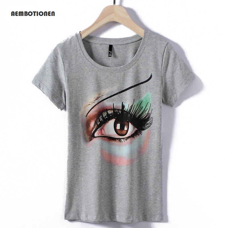 Women-2017-Summer-Short-Sleeve-diamond-eyelash-Print-T-shirts-Fashion-slim-White-black-Top-Tees-Wome-32797672261