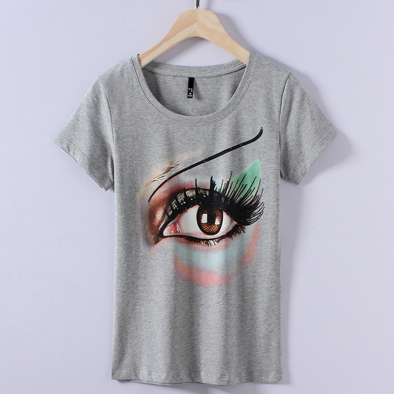 Women-2017-Summer-Short-Sleeve-diamond-eyelash-Print-T-shirts-Fashion-slim-White-black-Top-Tees-Wome-32797672261