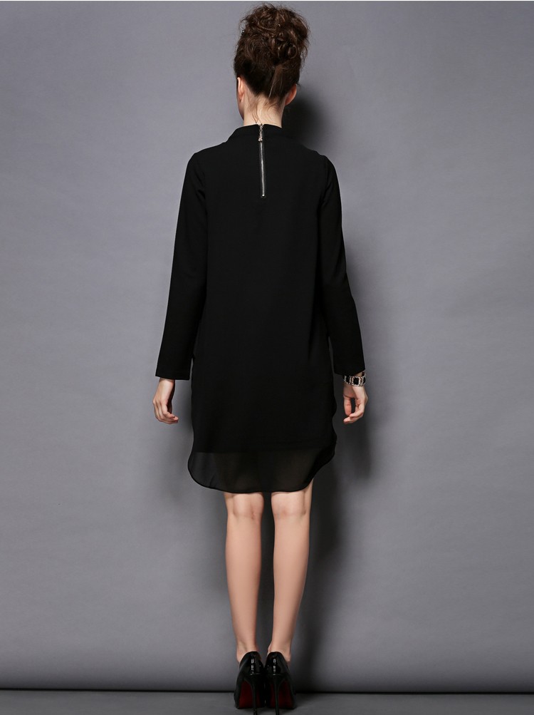 Women-Black-Long-Sleeve-Mock-Neck-Asymmetrical-Embellished-Dress-Size-S-5XL-32577731764