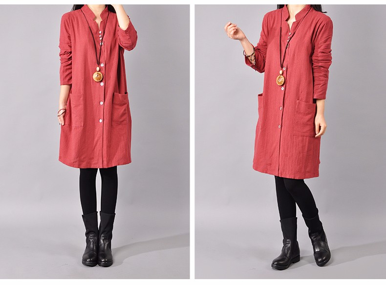 Women-Dress-Cotton-Linen-Shirts-Dresses-V-Neck-Plus-Size-Women-Clothing-Casual-Loose-Long-Sleeve-Red-32720381721