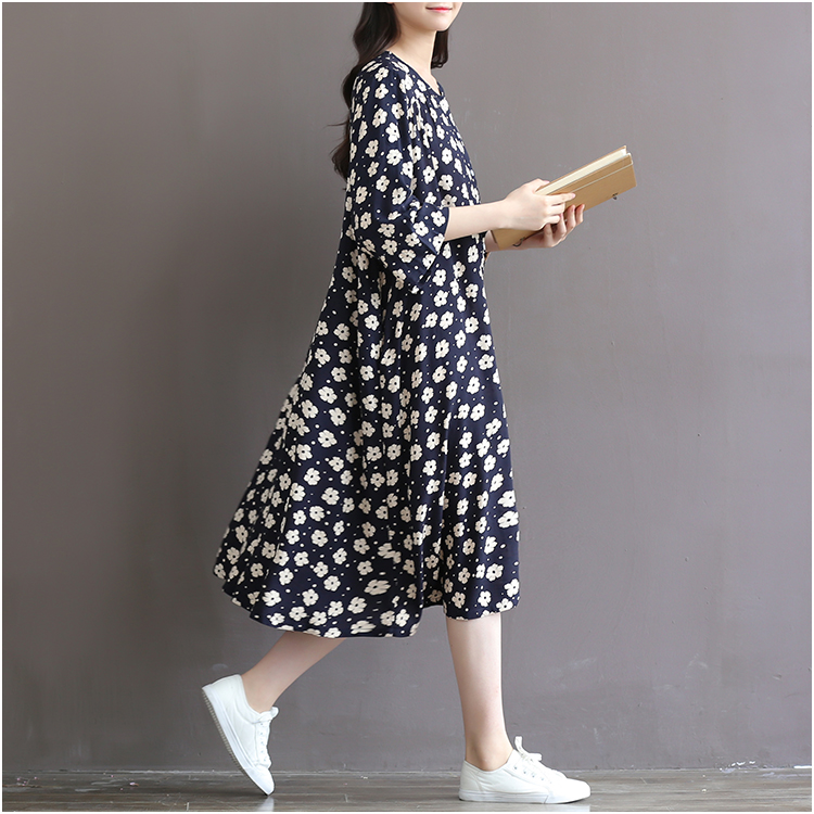 Women-Dress-Loose-Floral-Print-Three-Quarter-Sleeve-Expansion-Bottom-Spring-Dress-Size-S-2XL-32539892373