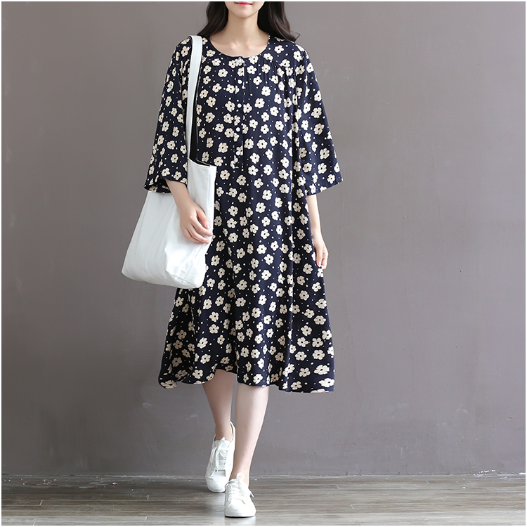 Women-Dress-Loose-Floral-Print-Three-Quarter-Sleeve-Expansion-Bottom-Spring-Dress-Size-S-2XL-32539892373