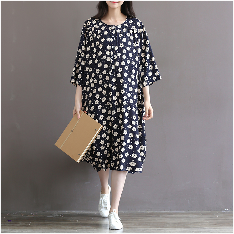 Women-Dress-Loose-Floral-Print-Three-Quarter-Sleeve-Expansion-Bottom-Spring-Dress-Size-S-2XL-32539892373