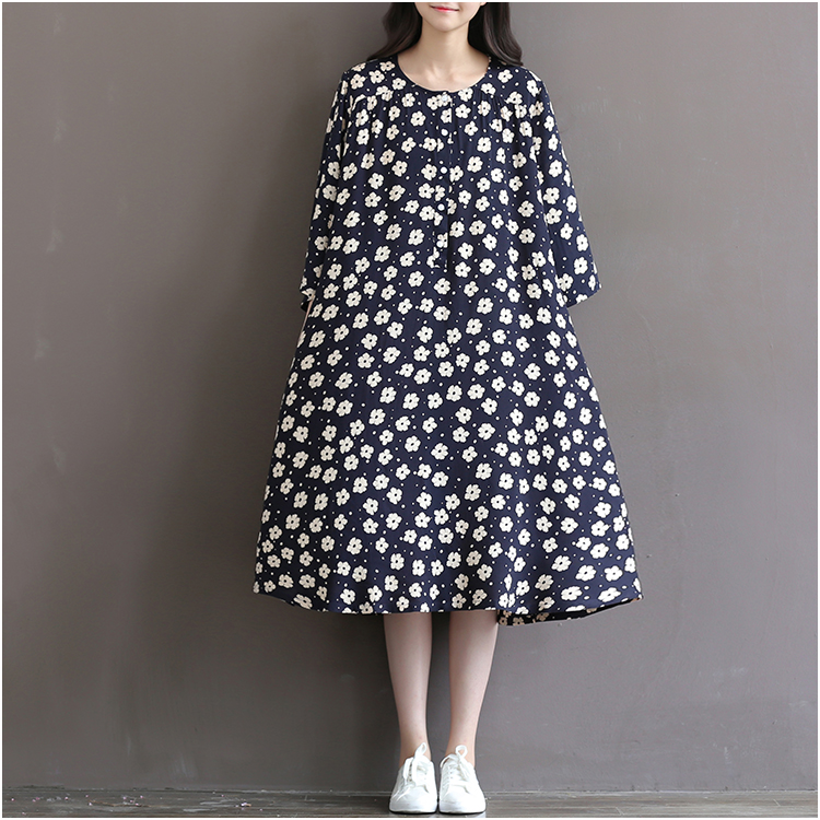 Women-Dress-Loose-Floral-Print-Three-Quarter-Sleeve-Expansion-Bottom-Spring-Dress-Size-S-2XL-32539892373