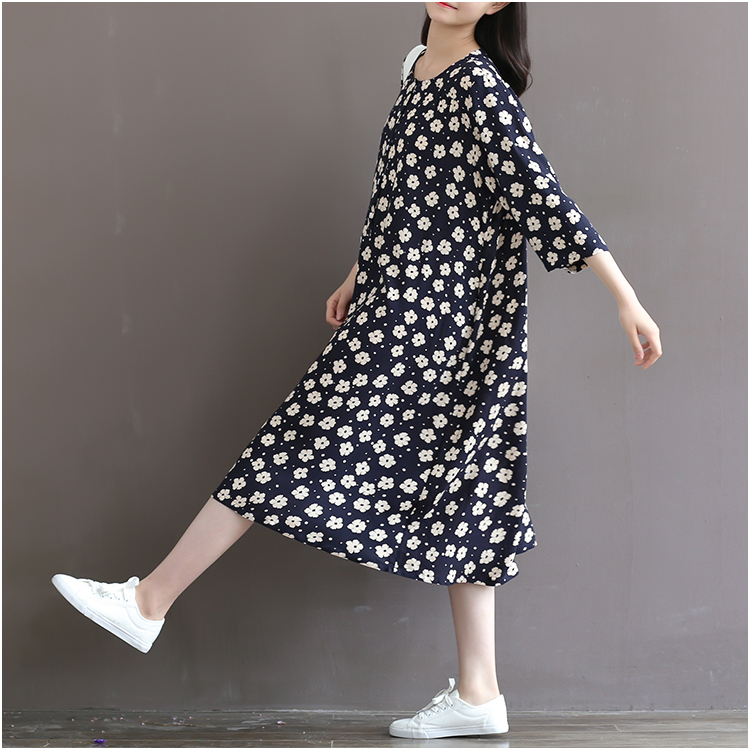 Women-Dress-Loose-Floral-Print-Three-Quarter-Sleeve-Expansion-Bottom-Spring-Dress-Size-S-2XL-32539892373