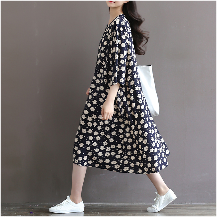 Women-Dress-Loose-Floral-Print-Three-Quarter-Sleeve-Expansion-Bottom-Spring-Dress-Size-S-2XL-32539892373
