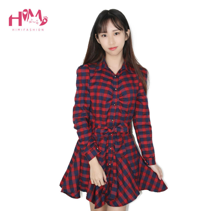 Women-Dress-Red-Autumn-Summer-Retro-Long-Sleeve-Sexy-Mini-Slim-Dress-With-Waist-Belt-Red-Plaid-Lapel-32559945827