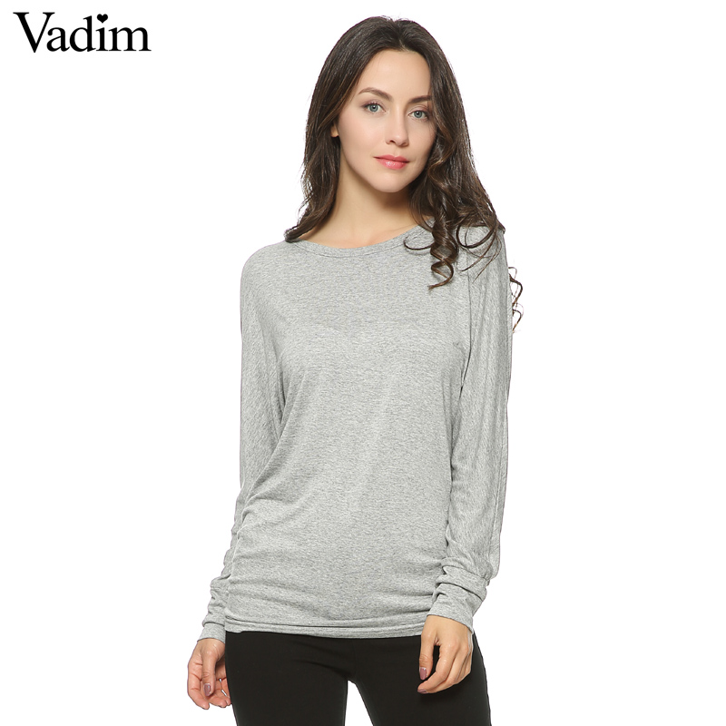 Women-O-neck-Two-sides-Shirring-Casual-T-shirt-Plus-size-basic-long-sleeve-tees-cozy-tops-4-colors-Z-32610126509