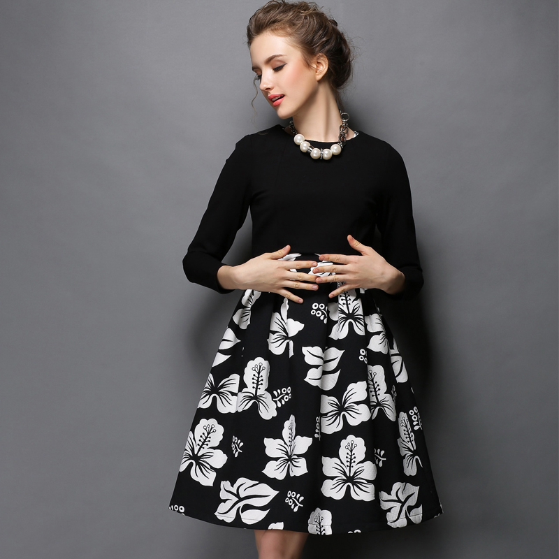 Women-Plus-Size-Black-White-Pieced-Contrast-Wear-To-Work-Dress-With-Pin-Brooch-l-4xl-5xl-32748815587