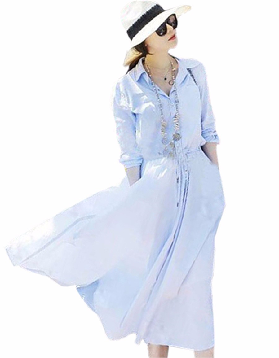 Women-Summer-Dress-2018-Casual-Long-Shirt-Dress-Short-Sleeve-Tied-Waisted-Pleated-Elegant-Office-Dre-32692892763