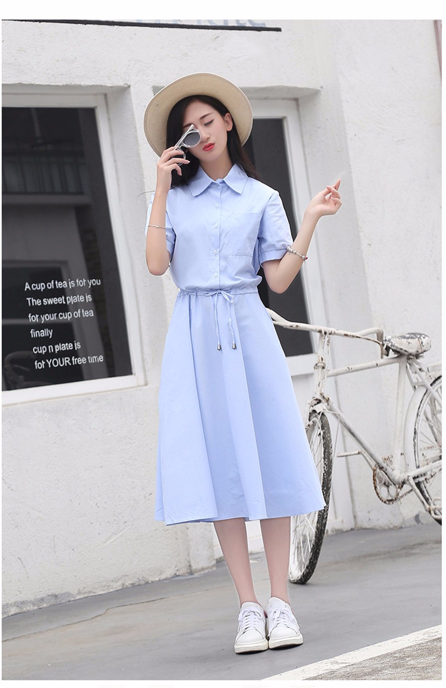 Women-Summer-Dress-2018-Casual-Long-Shirt-Dress-Short-Sleeve-Tied-Waisted-Pleated-Elegant-Office-Dre-32692892763