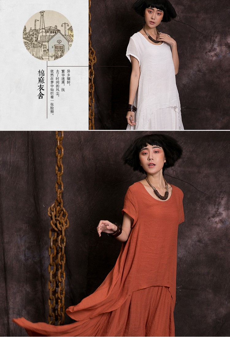 Women-Summer-Dress-Solid-Color-Short-Sleeve-Cotton-Linen-Dress-O-Neck-Loose-Vintage-Oversize-Maxi-Dr-32650088089