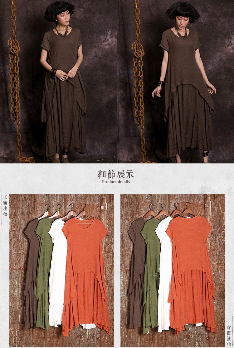 Women-Summer-Dress-Solid-Color-Short-Sleeve-Cotton-Linen-Dress-O-Neck-Loose-Vintage-Oversize-Maxi-Dr-32650088089