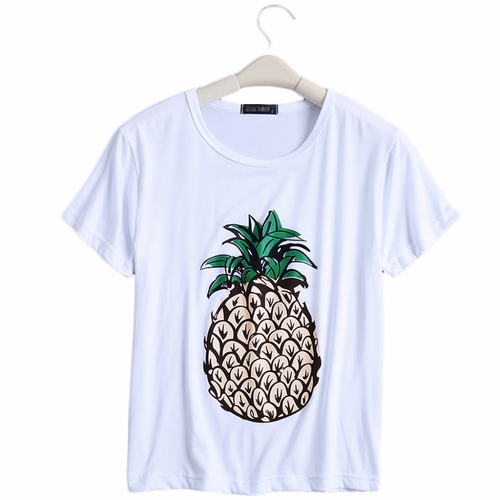 Women-T-Shirt-Round-Collar-Short-Sleeve-Pineapple-Print-Casual-Summer-Designer-New-2017-32801862554