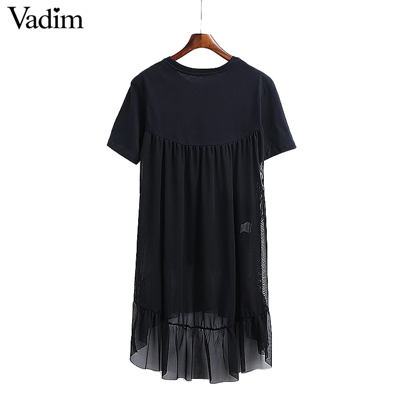 Women-mesh-patchwork-black-ruffles-dress-transparent-pleated-short-sleeve-o-neck-dresses-female-summ-32783394933