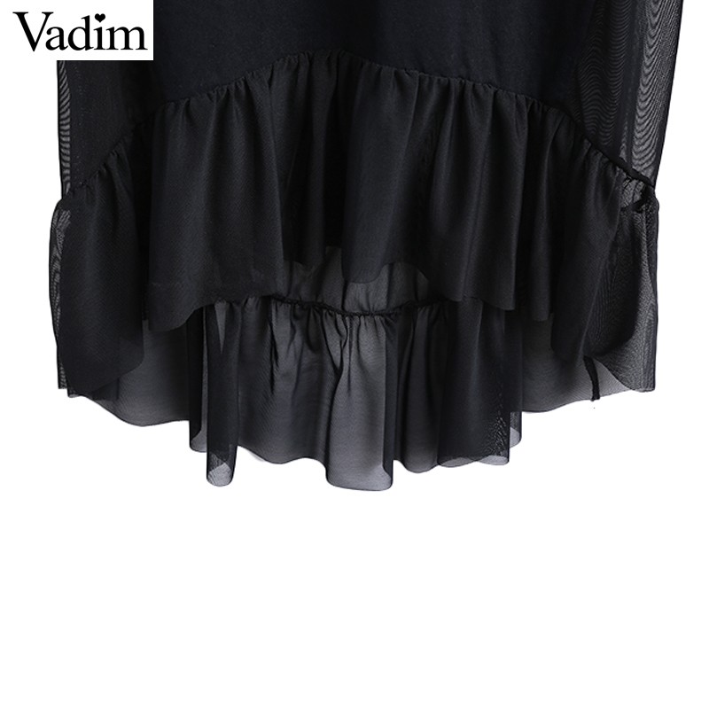 Women-mesh-patchwork-black-ruffles-dress-transparent-pleated-short-sleeve-o-neck-dresses-female-summ-32783394933