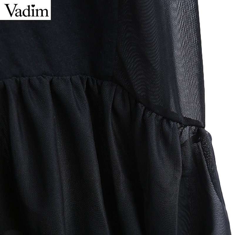Women-mesh-patchwork-black-ruffles-dress-transparent-pleated-short-sleeve-o-neck-dresses-female-summ-32783394933