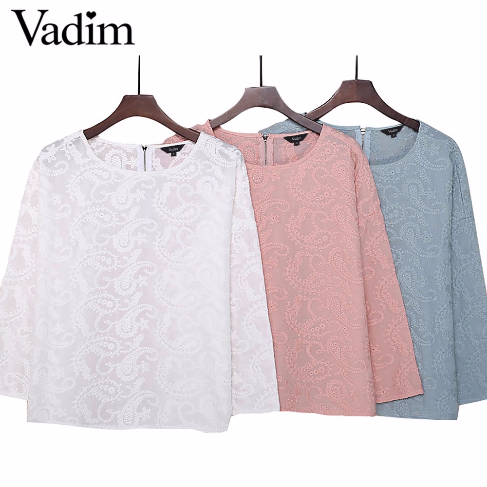 Women-sweet-Jacquard-embroidery-shirt-pink-blue-white-o-neck-loose-blouse-ladies-summer-fashion-casu-32798619753