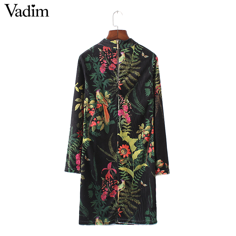 Women-vintage-floral-leaf-velvet-dress-back-zipper-turtleneck-long-sleeve-retro-casual-mini-summer-f-32788446870