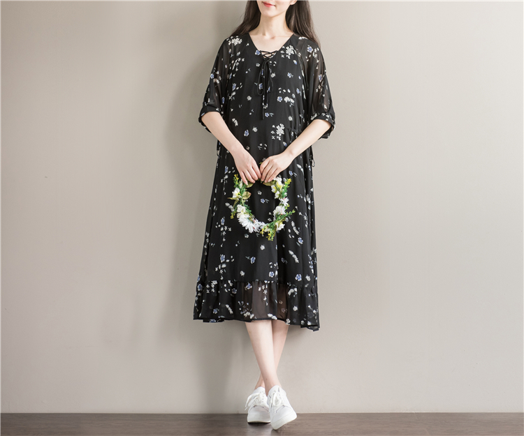 Womens-Chiffon-Dresses-Women-Summer-Dress-Short-Sleeve-V-Neck-Women-Floral-Print-Summer-Casual-Black-32794286260