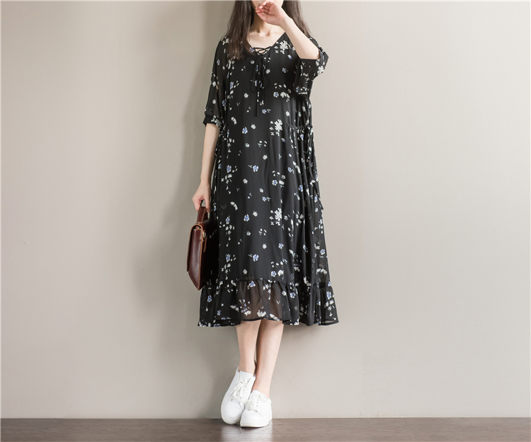 Womens-Chiffon-Dresses-Women-Summer-Dress-Short-Sleeve-V-Neck-Women-Floral-Print-Summer-Casual-Black-32794286260