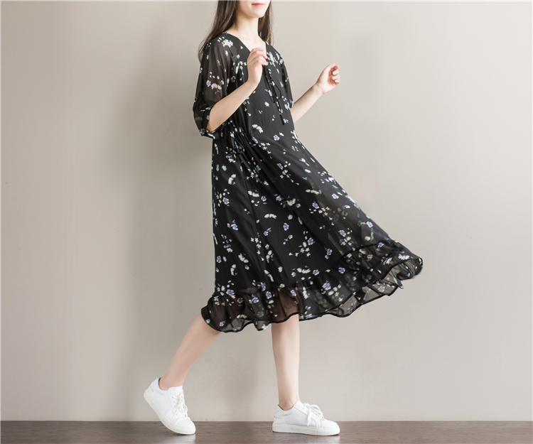 Womens-Chiffon-Dresses-Women-Summer-Dress-Short-Sleeve-V-Neck-Women-Floral-Print-Summer-Casual-Black-32794286260