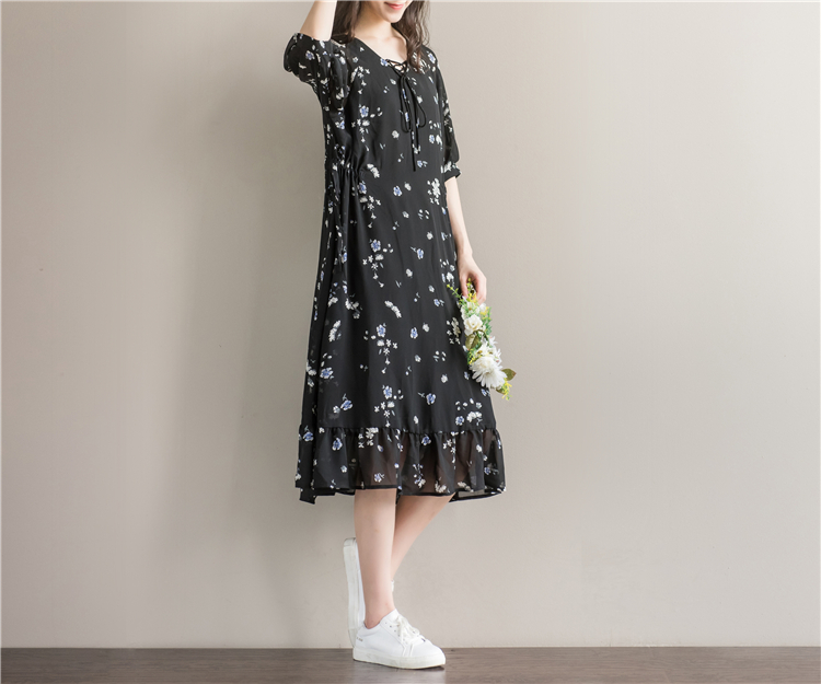 Womens-Chiffon-Dresses-Women-Summer-Dress-Short-Sleeve-V-Neck-Women-Floral-Print-Summer-Casual-Black-32794286260