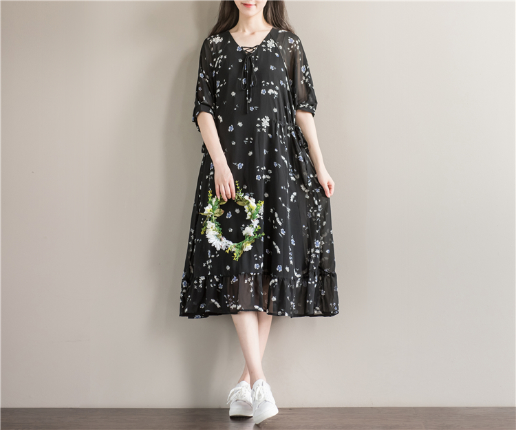 Womens-Chiffon-Dresses-Women-Summer-Dress-Short-Sleeve-V-Neck-Women-Floral-Print-Summer-Casual-Black-32794286260