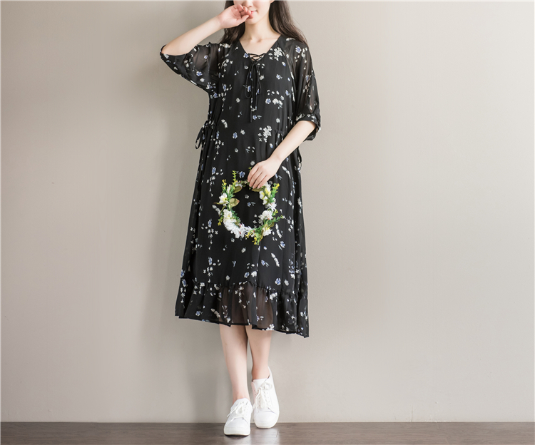 Womens-Chiffon-Dresses-Women-Summer-Dress-Short-Sleeve-V-Neck-Women-Floral-Print-Summer-Casual-Black-32794286260