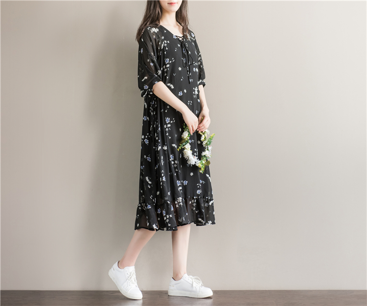 Womens-Chiffon-Dresses-Women-Summer-Dress-Short-Sleeve-V-Neck-Women-Floral-Print-Summer-Casual-Black-32794286260