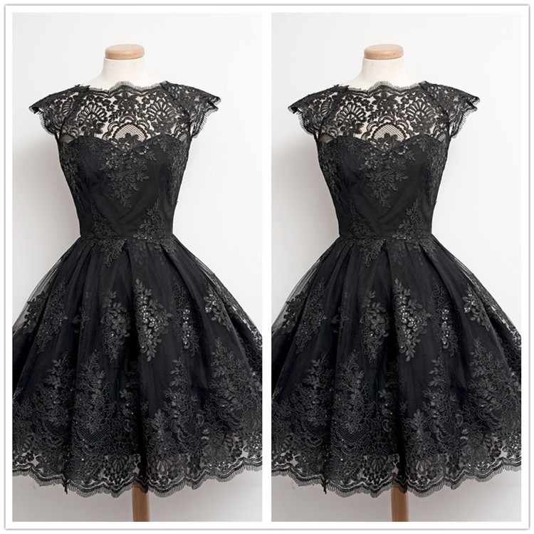 Womens-Sexy-Dresses-Party-Night-Club-Dress-Short-Sleeve-Ball-Gown-Knee-Length-Black-And-White-Lace-D-32691038601