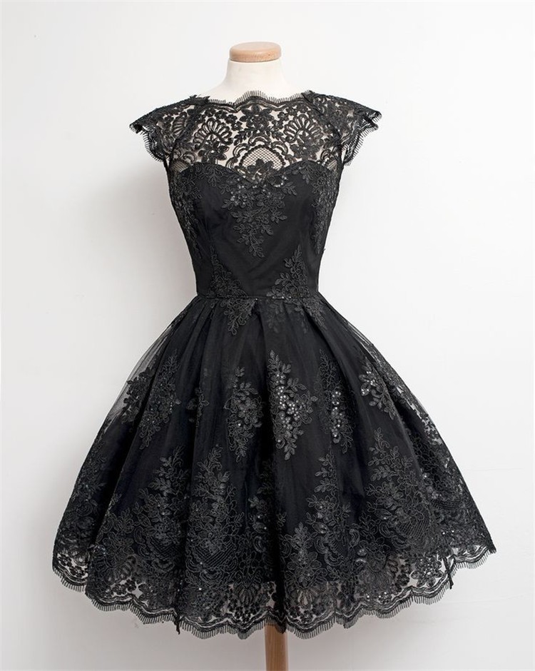 Womens-Sexy-Dresses-Party-Night-Club-Dress-Short-Sleeve-Ball-Gown-Knee-Length-Black-And-White-Lace-D-32691038601