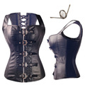 X-2016-Women-BlackRed-Faux-Leather-Dress-Sexy-Long-Line-Bustier-Top-Overbust-with-Mini-3-Piece-S-2XL-32601722374