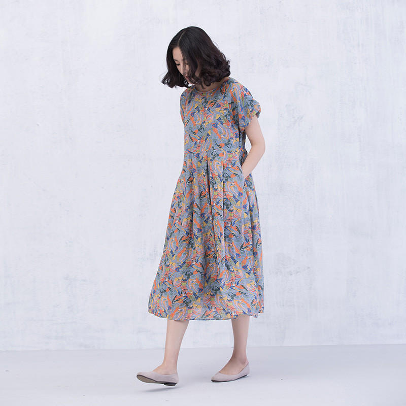 XianRan-Women-Dress-Print-Dress-Lantern-Sleeve-Plus-Size-Linen-Dress-Free-Shipping-32664830375