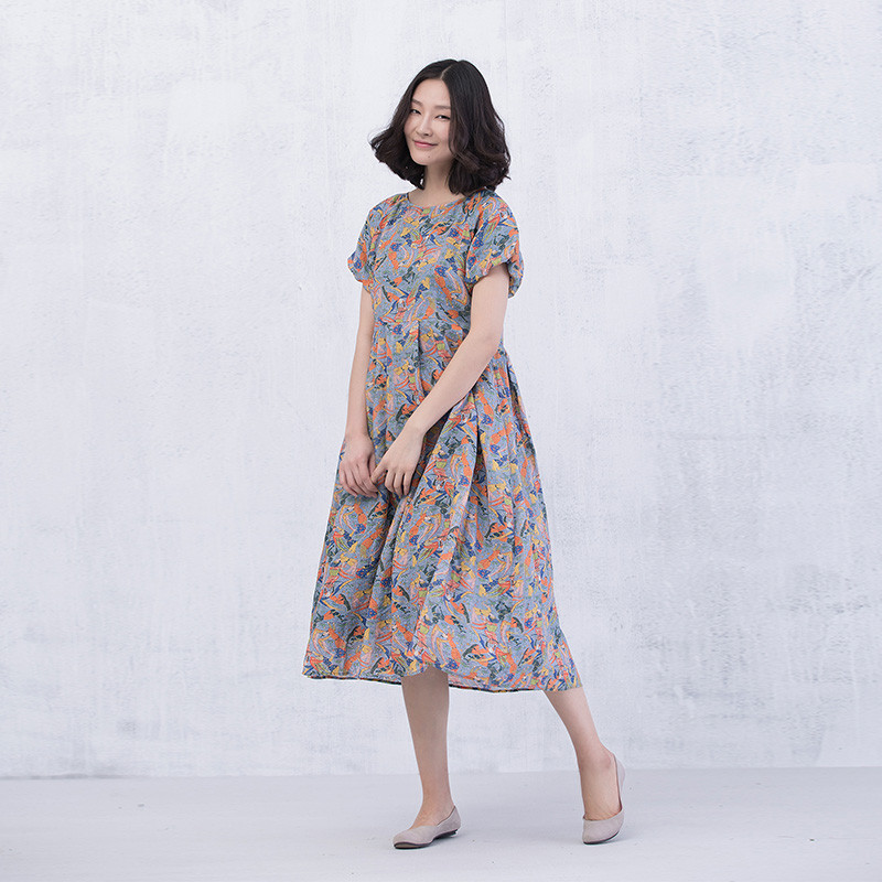 XianRan-Women-Dress-Print-Dress-Lantern-Sleeve-Plus-Size-Linen-Dress-Free-Shipping-32664830375