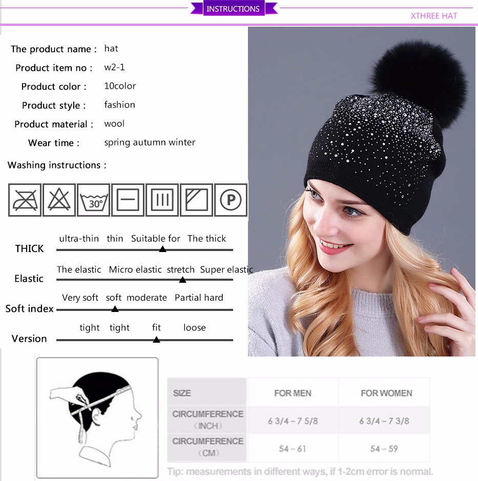 Xthree-women39s-winter-hat-Rabbit-fur-wool-knitted-hat-the-female-of-the-mink-pom-pom-Shining-Rhines-32774218067