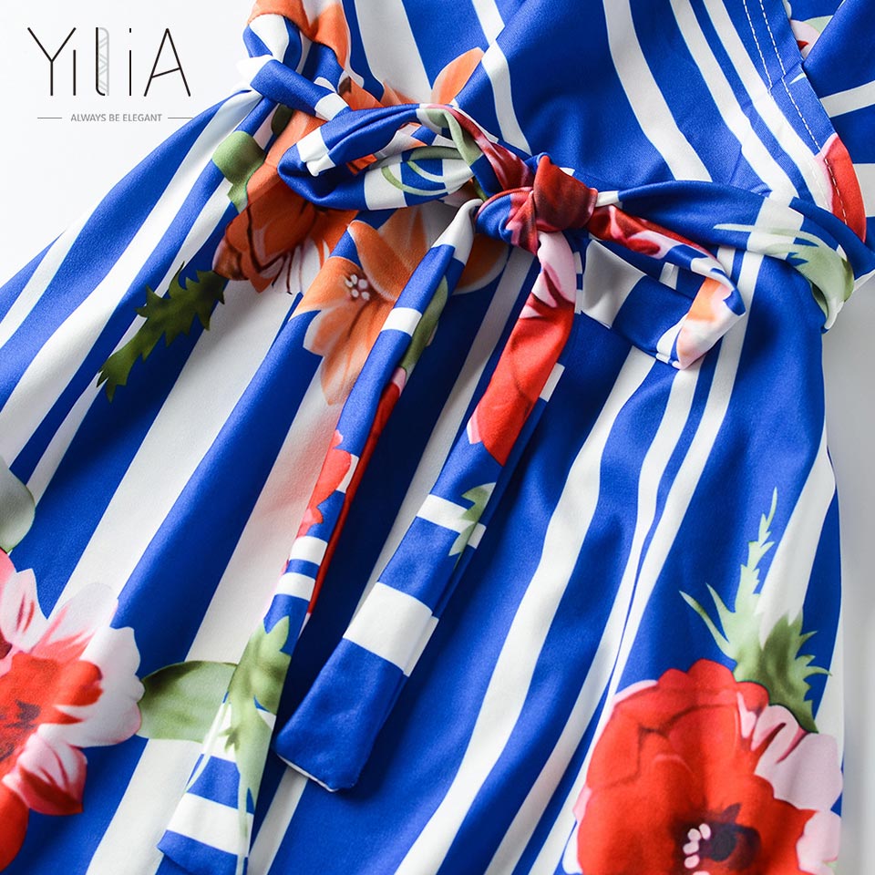 Yilia-2017-Long-Dress-Women-Casual-Summer-Stripe-Floral-Print-Deep-V-Neck-Floor-Length-Puff-Sleeve-S-32786407271